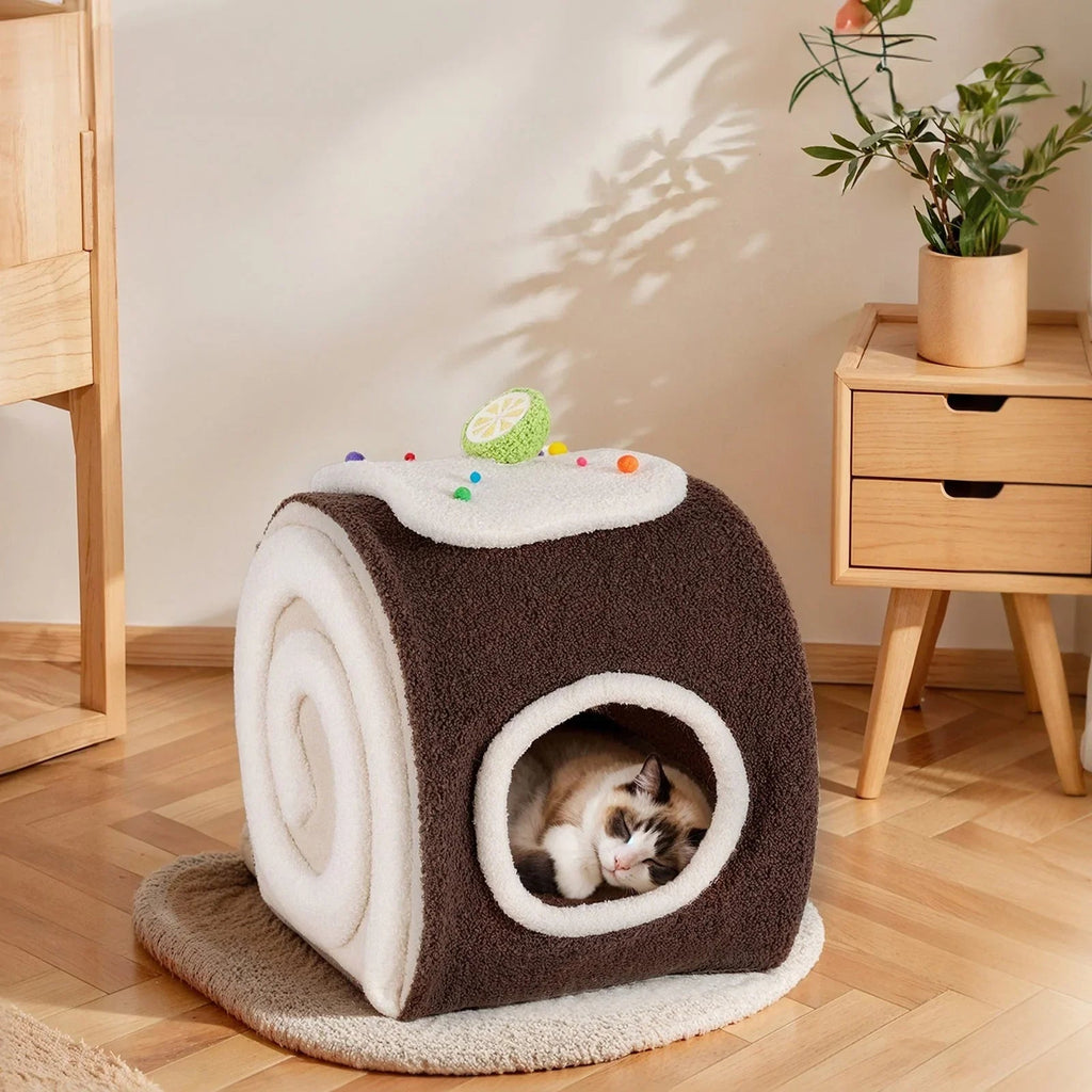 Dailypets Cozy Cat Hideaway Bed with Teddy Velvet Interior and Enclosed Sleeping Space