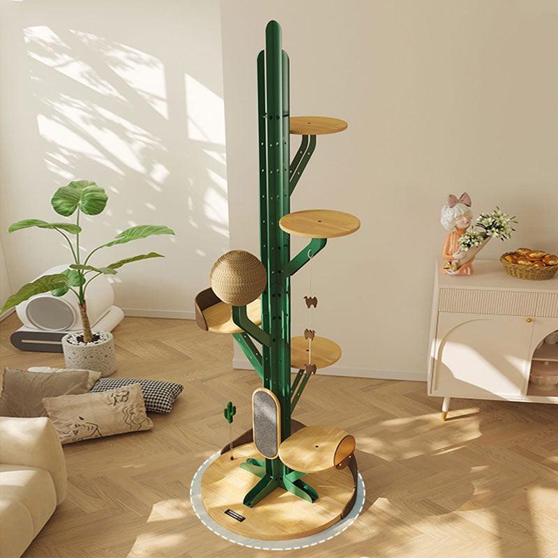 Dailypets Adjustable Floor-to-Ceiling Cat Tree with Wooden Platforms and Hanging Toys