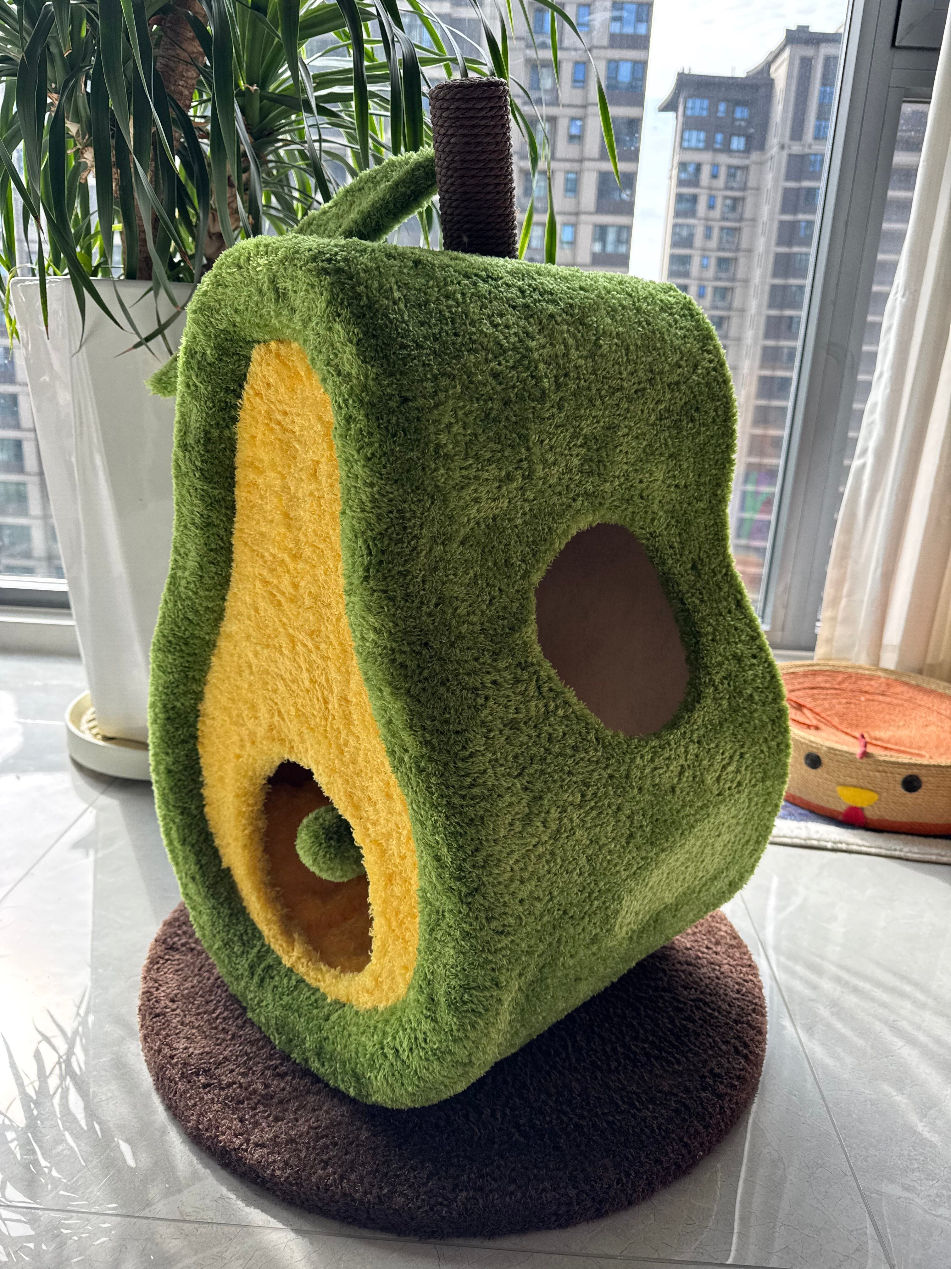 Dailypets Avocado Cat Scratcher Bed with Enclosed Cat Cave and Built-In Scratching Surface