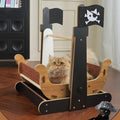 Dailypets Pirate Ship Cat Hammock Bed with Wooden Frame and Lockable Swing Design