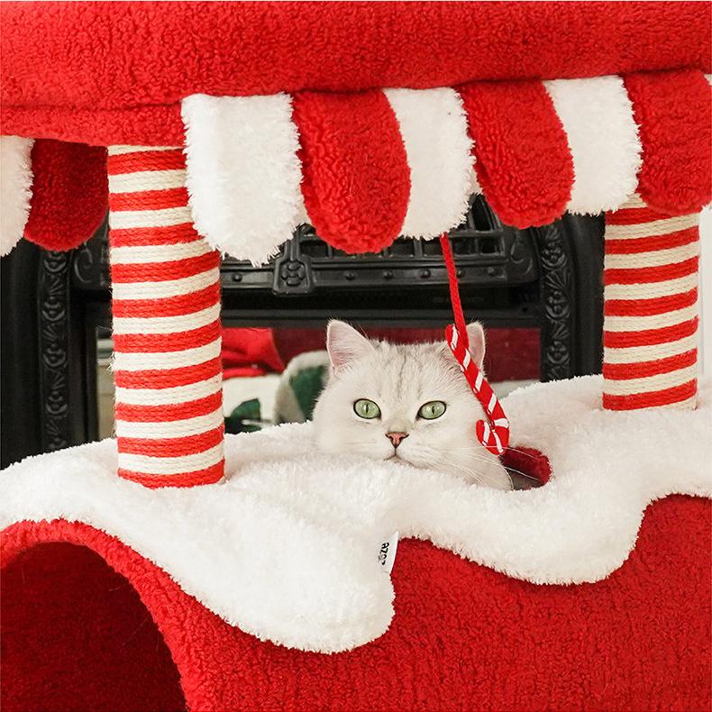 Dailypets Christmas Cat Activity Tree with Connected Cat Houses and Scratching Posts