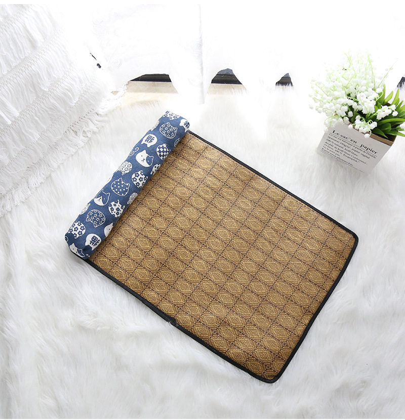 Dailypets Summer Cooling Rattan Pet Mat with Bolster Pillow for Cats