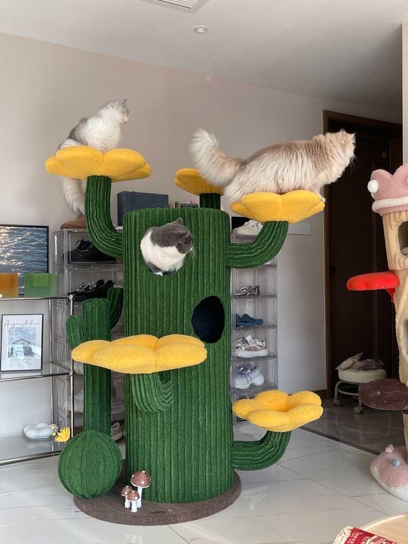 Dailypets Desert Bloom Cactus Cat Tree with Multi-Level Condos and Sisal Scratching Posts