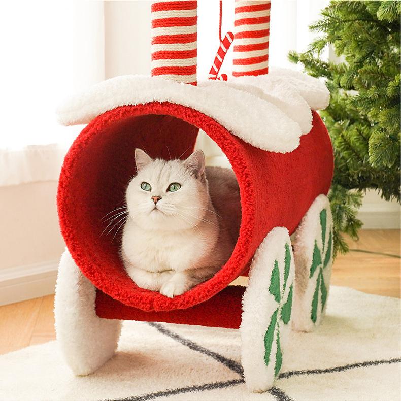 Dailypets Christmas Cat Activity Tree with Connected Cat Houses and Scratching Posts