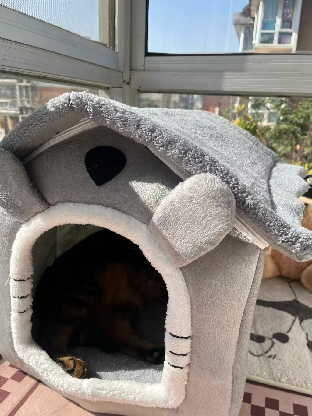 Dailypets Plush Rabbit Cat Cave Bed with Cozy Enclosed Design for Warm Indoor Comfort