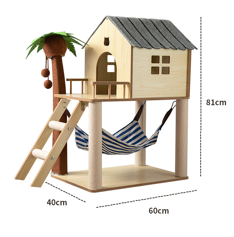 Dailypets Coconut Tree Cat Tree with Hammock and Cozy Cabin for Senior Indoor Cats