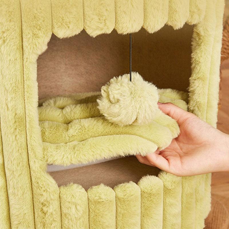 Dailypets Flower Cloud-Top Cat Tree with Fruitwood Posts and Cozy Cat Cave for Indoor Cats
