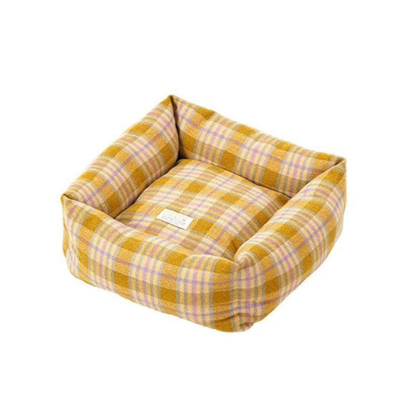 Dailypets Retro Cat Sofa Bed – Cushioned Plaid Pet Bed with Removable Cover