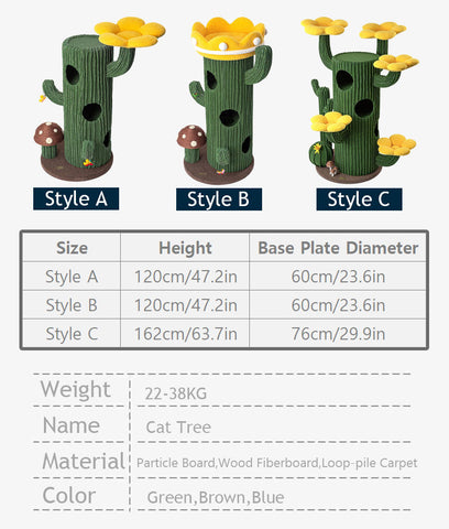 Dailypets Desert Bloom Cactus Cat Tree with Multi-Level Condos and Sisal Scratching Posts