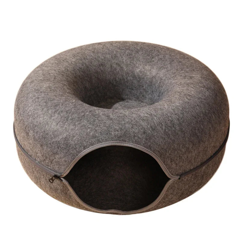 Dailypets Felt Cat Tunnel Bed with Enclosed Double-Layer Hideaway for Play and Rest