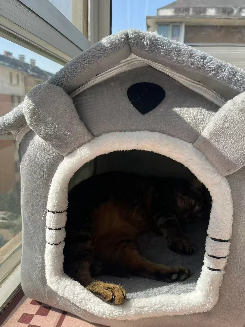 Dailypets Plush Rabbit Cat Cave Bed with Cozy Enclosed Design for Warm Indoor Comfort