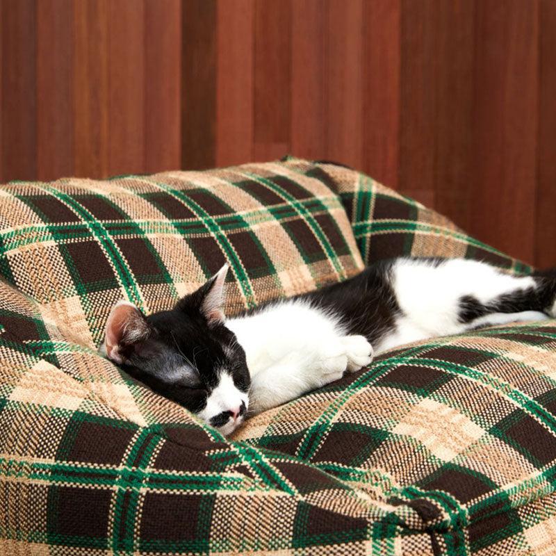 Dailypets Retro Cat Sofa Bed – Cushioned Plaid Pet Bed with Removable Cover