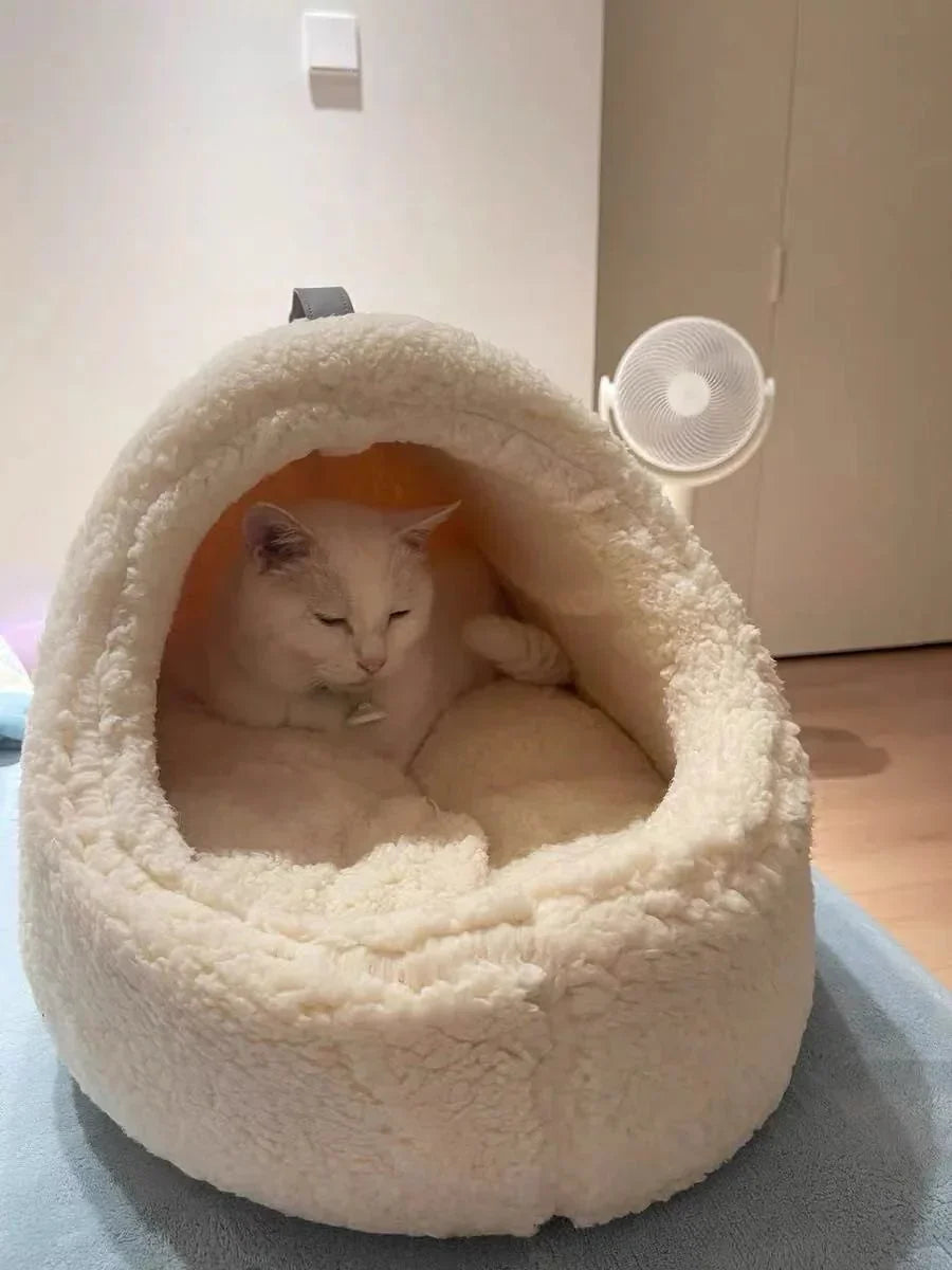 Dailypets Cloud Fleece Cat Bed with Cozy Slipper-Inspired Design for Warm Indoor Comfort