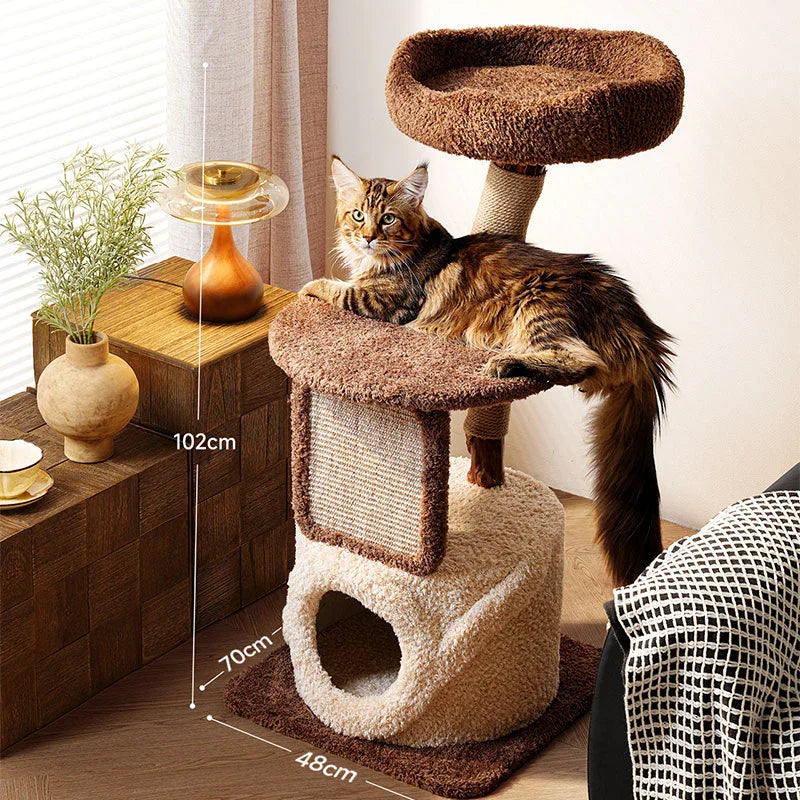 Dailypets Solid Wood Mushroom Cat Tree with Multi-Level Platforms and Sisal Scratching Posts