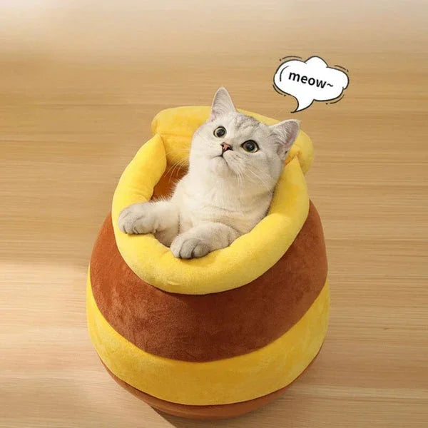 Dailypets Velvet Cat Cave Bed – Honey Pot Design with Removable Inner Cushion