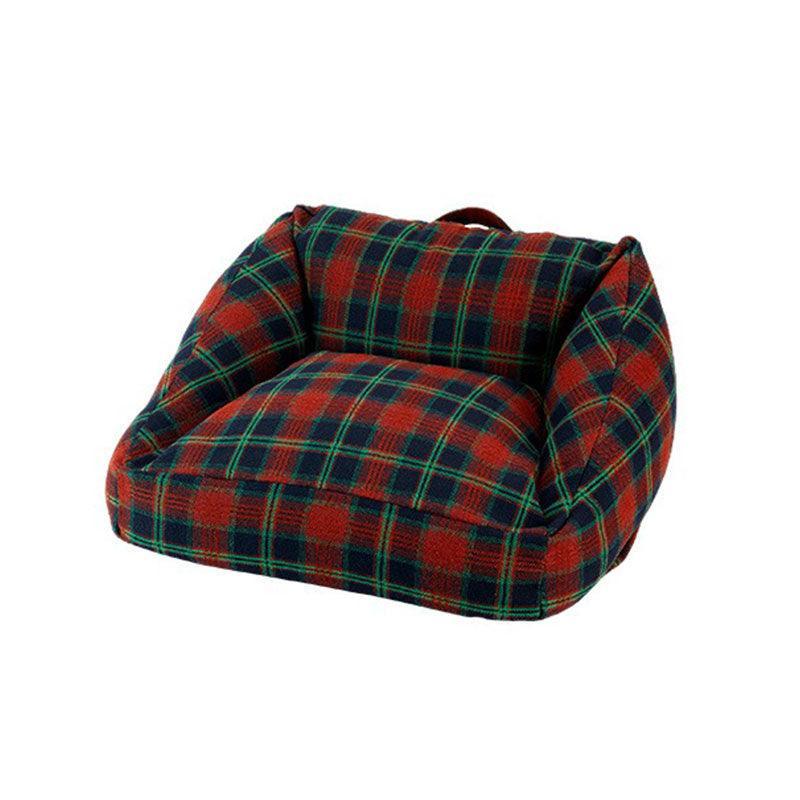 Dailypets Retro Cat Sofa Bed – Cushioned Plaid Pet Bed with Removable Cover