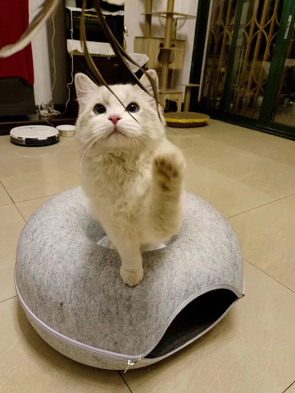 Dailypets Felt Cat Tunnel Bed with Enclosed Double-Layer Hideaway for Play and Rest