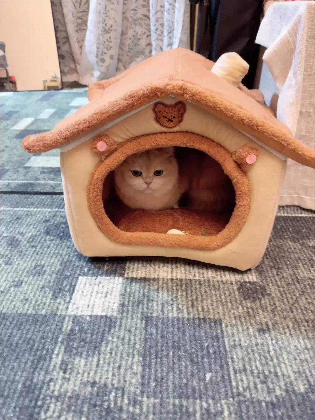 Dailypets Plush Rabbit Cat Cave Bed with Cozy Enclosed Design for Warm Indoor Comfort