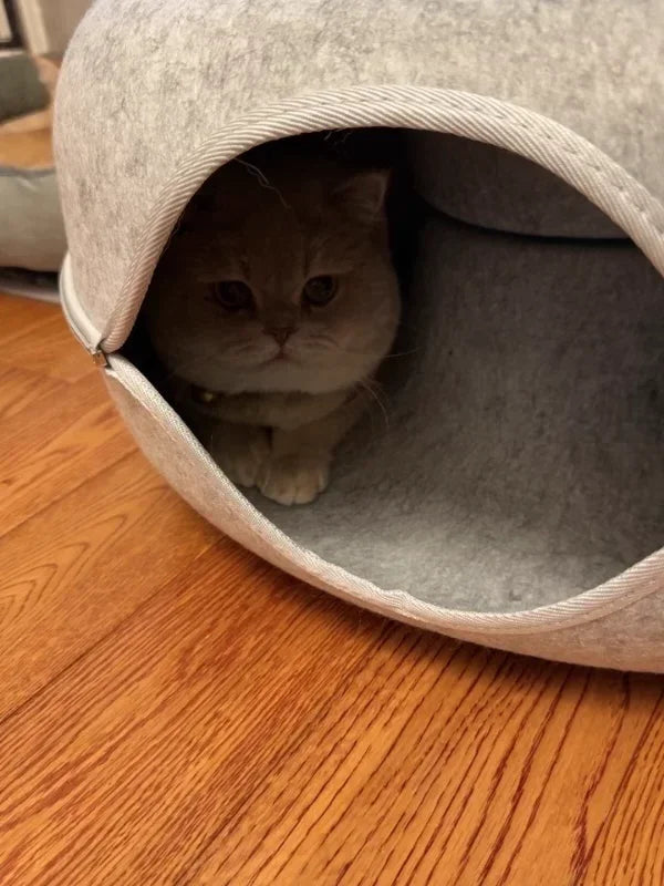 Dailypets Felt Cat Tunnel Bed with Enclosed Double-Layer Hideaway for Play and Rest