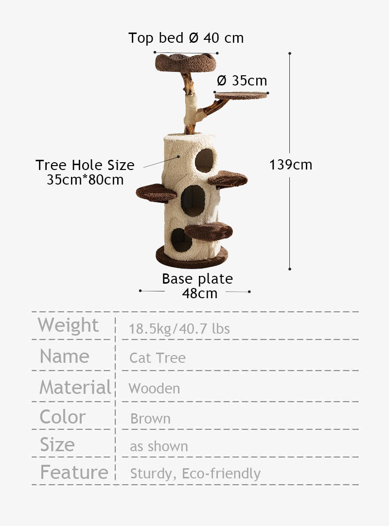 Dailypets Solid Wood Mushroom Cat Tree with Multi-Level Platforms and Sisal Scratching Posts