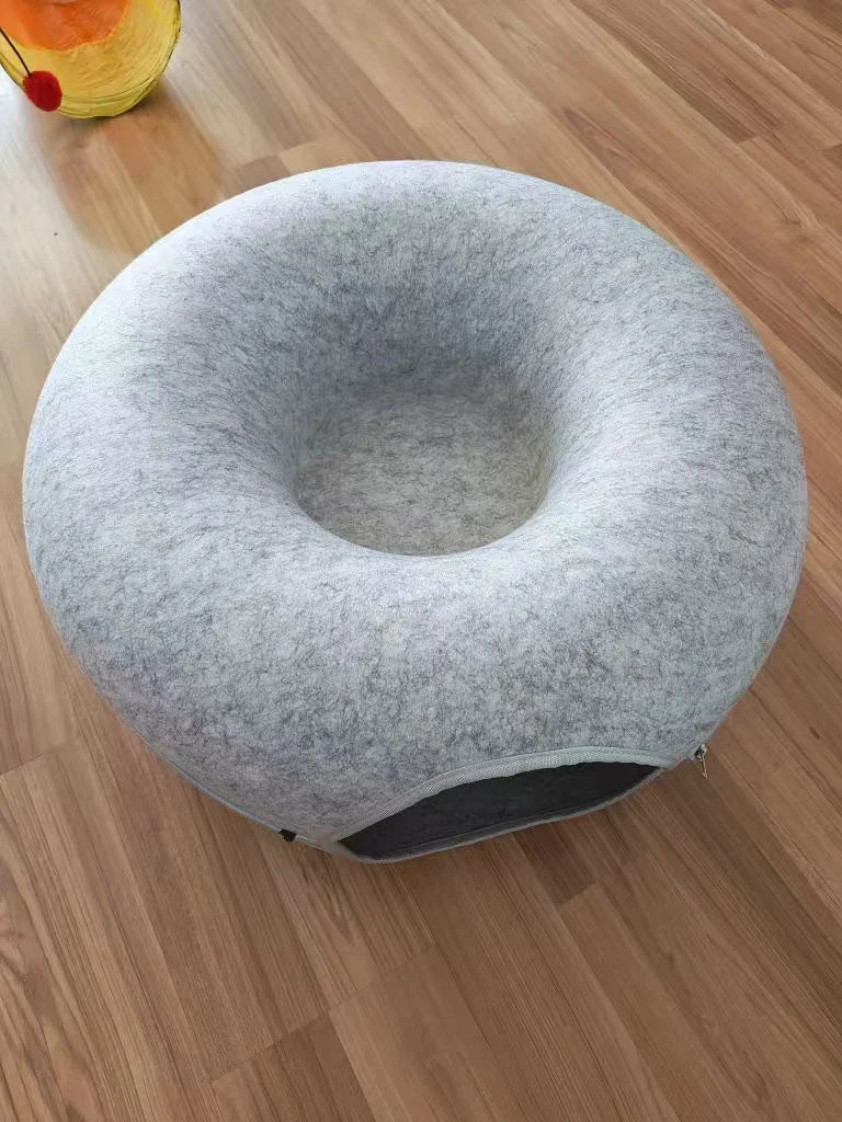 Dailypets Felt Cat Tunnel Bed with Enclosed Double-Layer Hideaway for Play and Rest