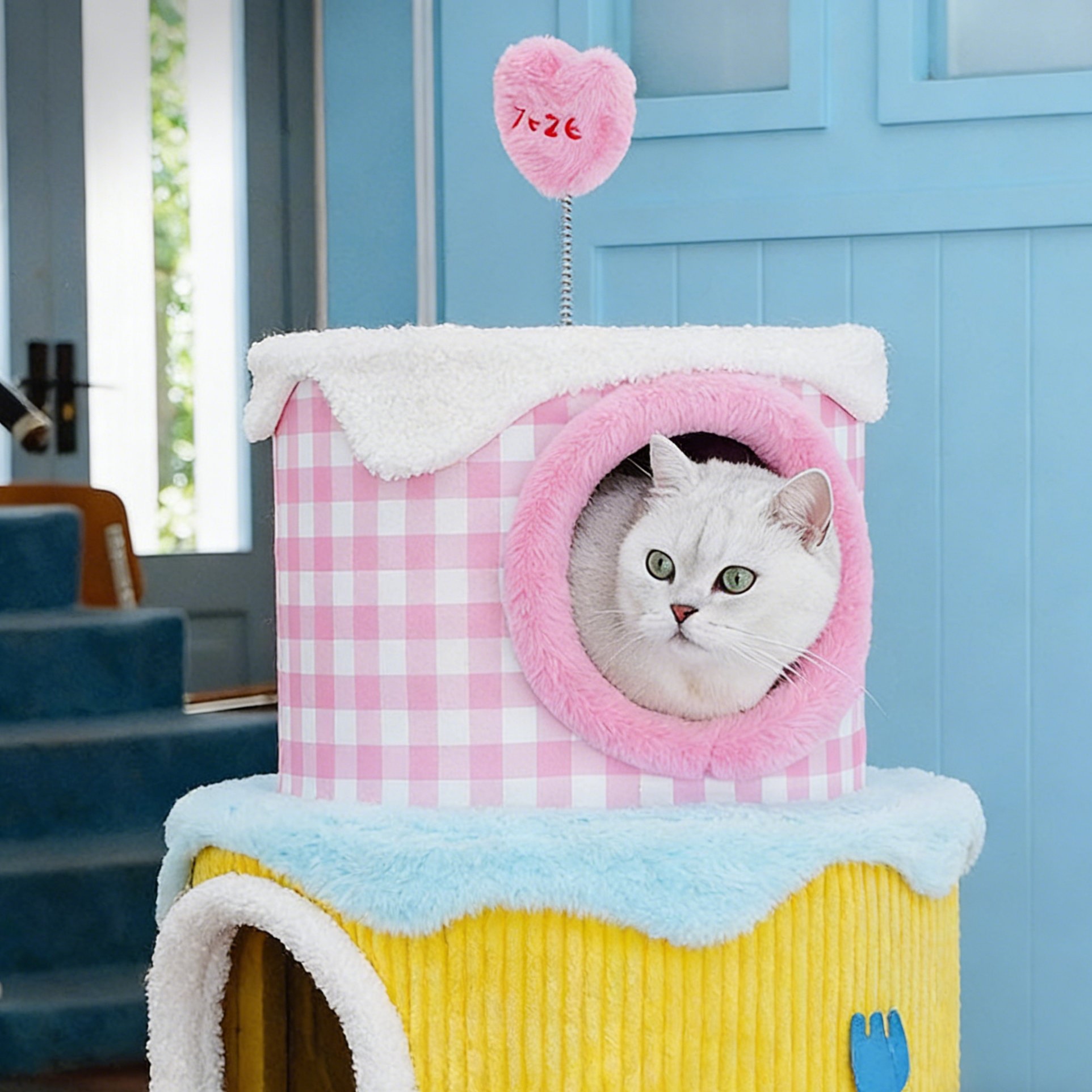 Dailypets Sweet Berry Cream Cat Tree with Three-Tier Cat Condos and Plush Interior
