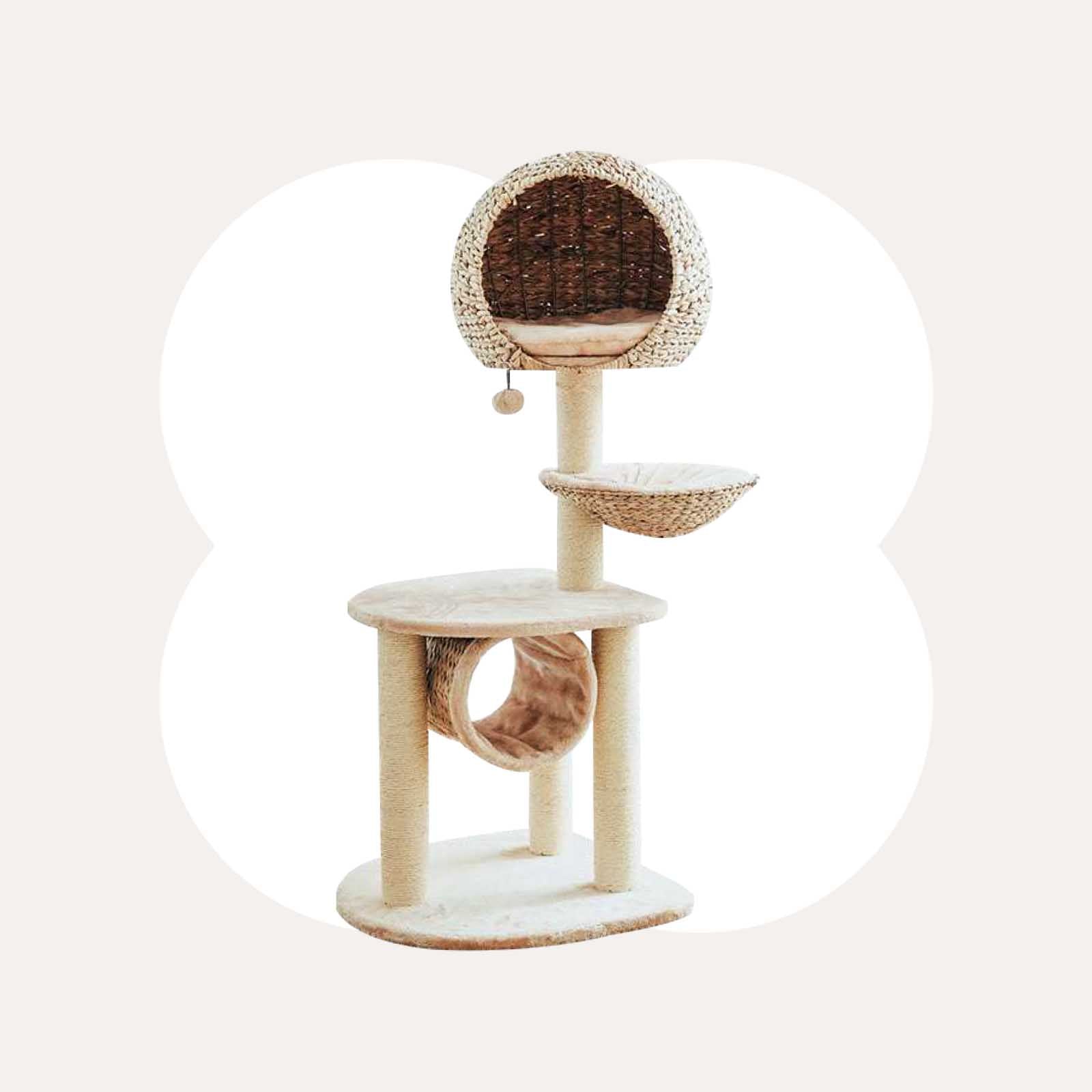Dailypets Cat Tree Multi Level Rattan Cat Tree for Play and Rest