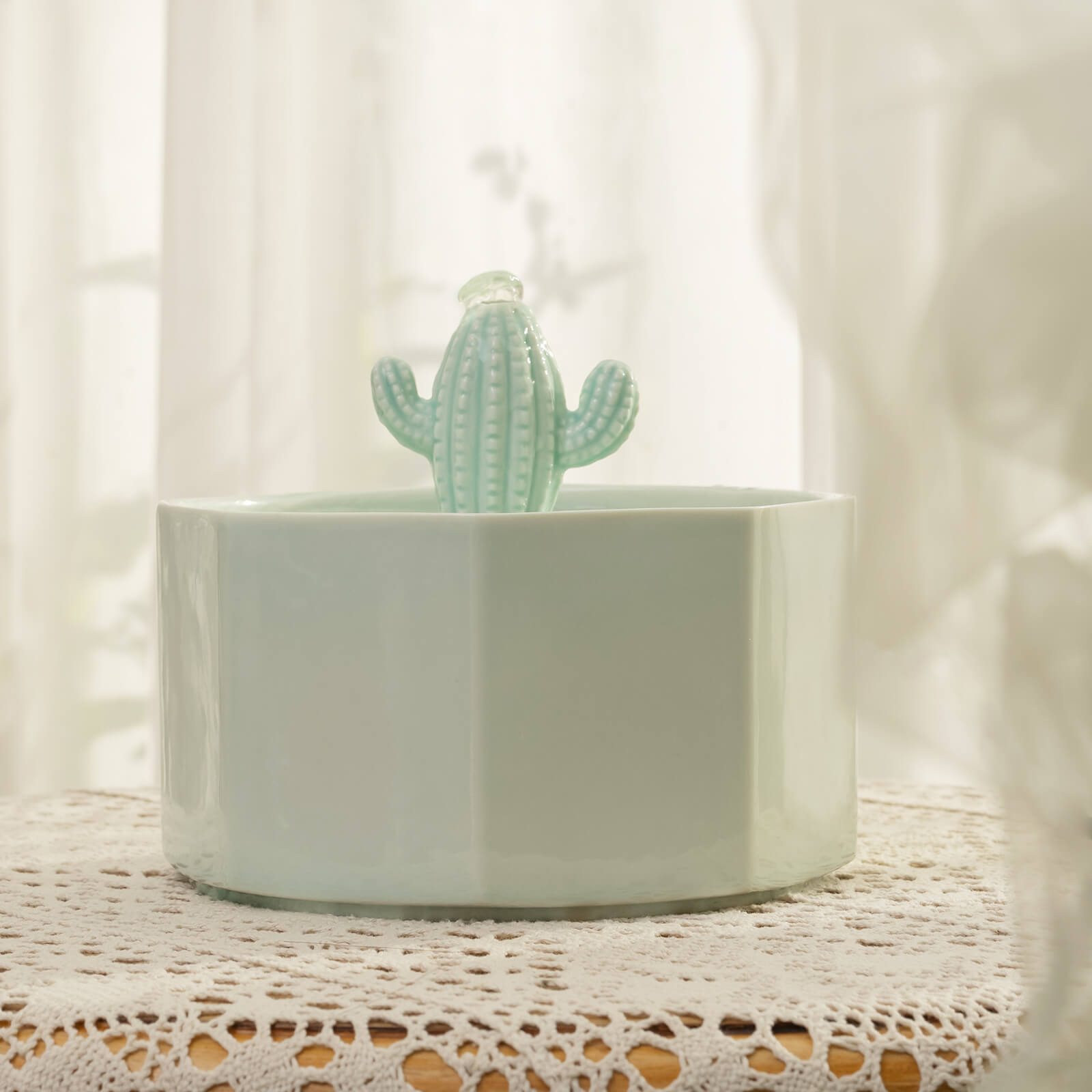 Dailypets Ceramic Cactus Cat Water Fountain 50oz with Automatic Filtration