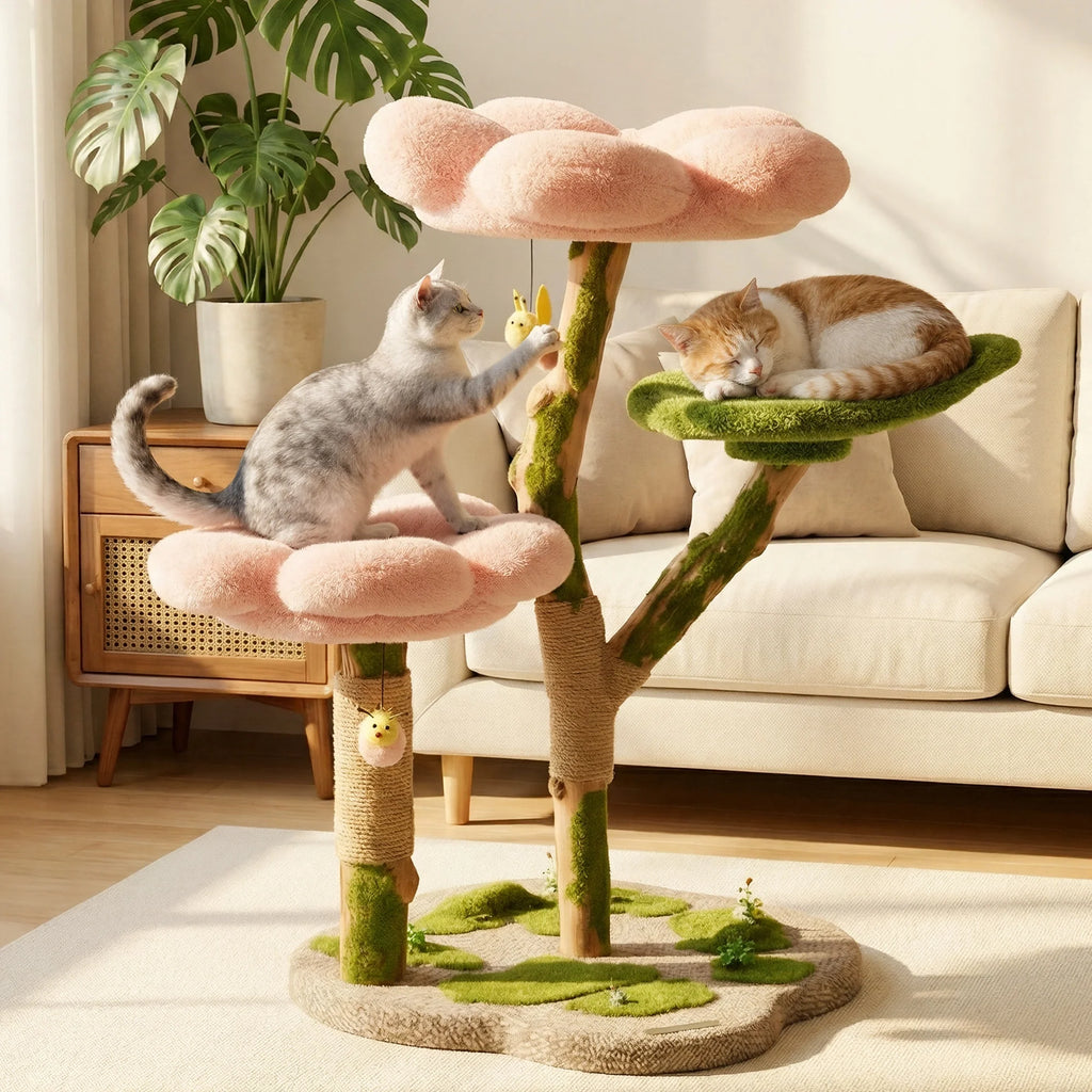 Dailypets Blossom Cat Tree with Solid Wood Posts and Sisal Scratcher