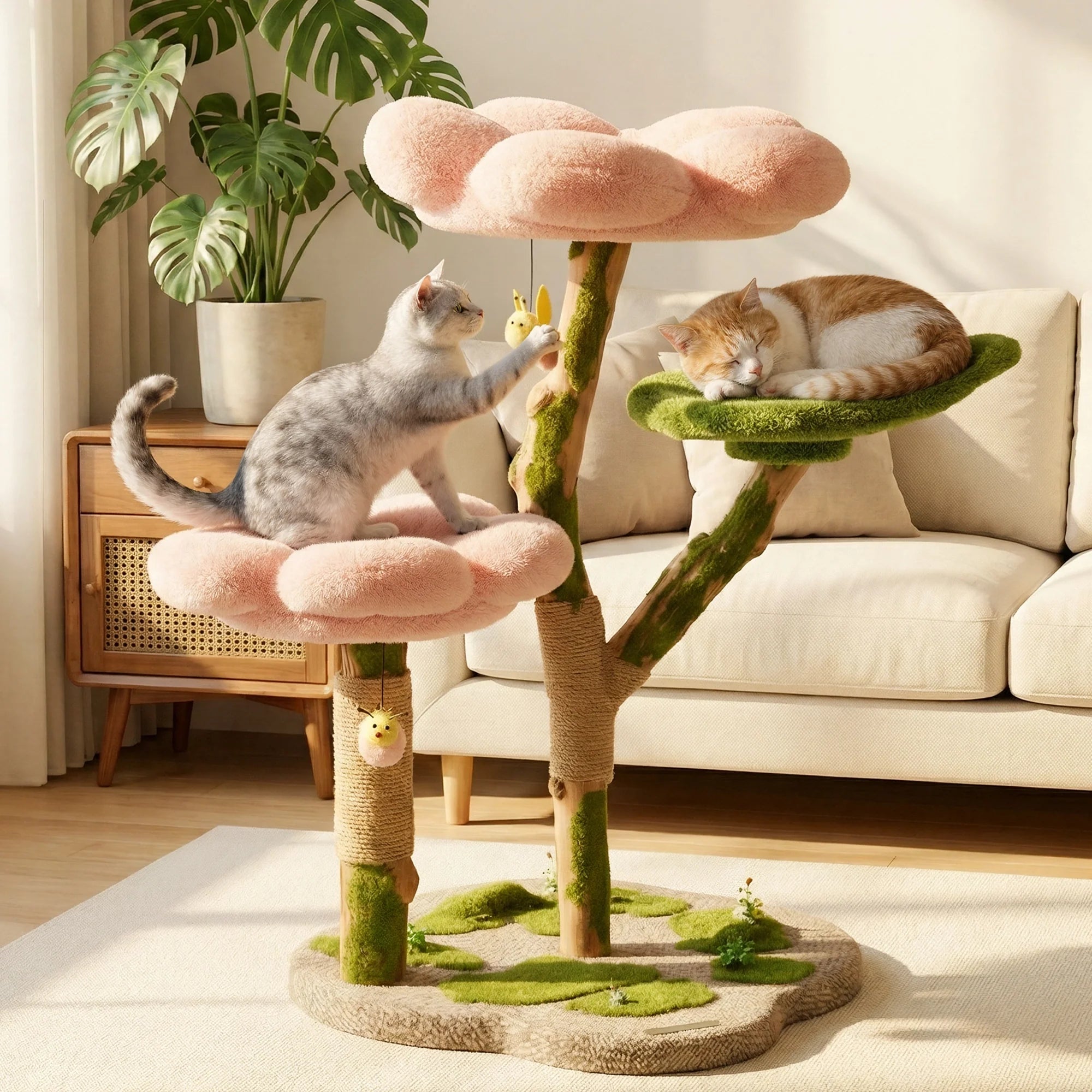Dailypets Blossom Cat Tree with Solid Wood Posts and Sisal Scratcher