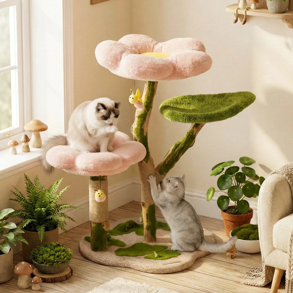 Dailypets Blossom Cat Tree with Solid Wood Posts and Sisal Scratcher