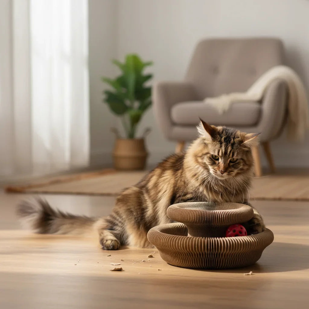 Dailypets Round Cardboard Scratcher for Pets with Rolling Ball Track and Resting Area