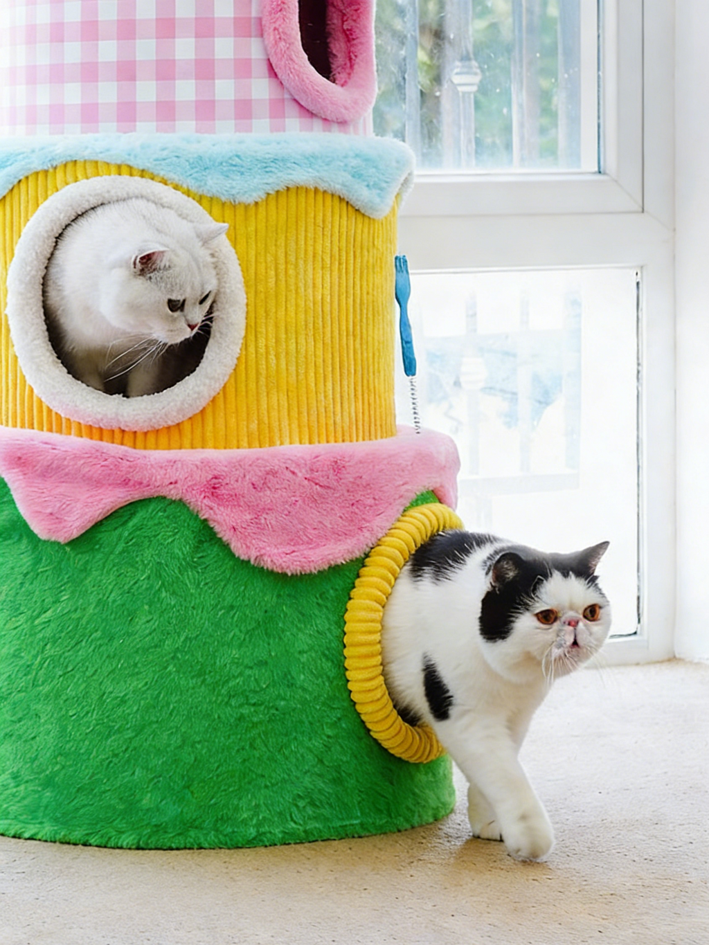 Dailypets Sweet Berry Cream Cat Tree with Three-Tier Cat Condos and Plush Interior