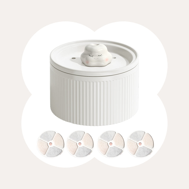 Dailypets Ceramic Cloud Cat Water Fountain 50oz with Quiet Water Flow