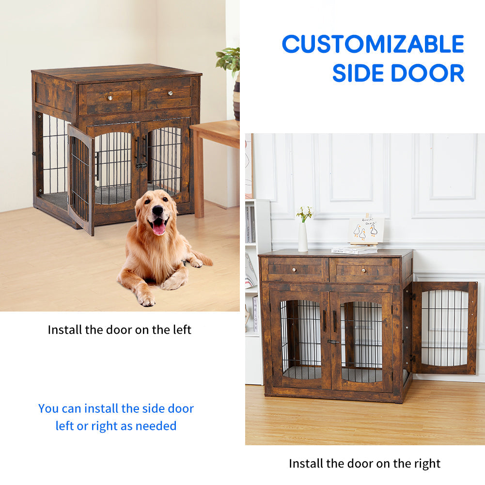 Dailypets Wooden Dog Crate Furniture with Cushion and 2 Storage Drawers