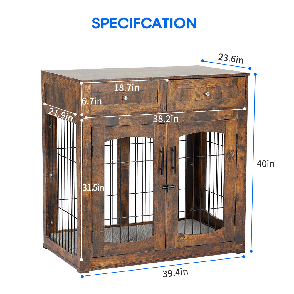Dailypets Wooden Dog Crate Furniture with Cushion and 2 Storage Drawers