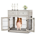 Dailypets Wooden Dog Crate End Table with 3 Doors, Storage Drawers & Cushion