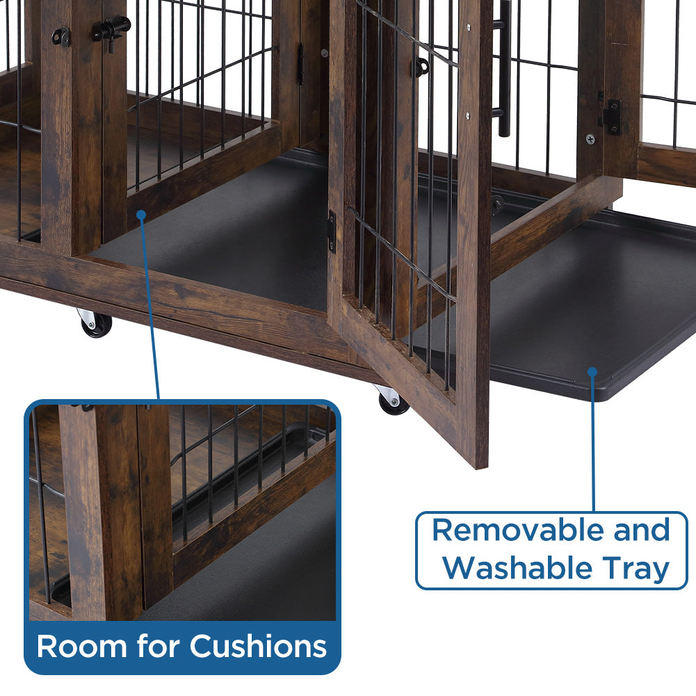 Dailypets Dual Room Wooden Dog Retreat with Storage Drawers