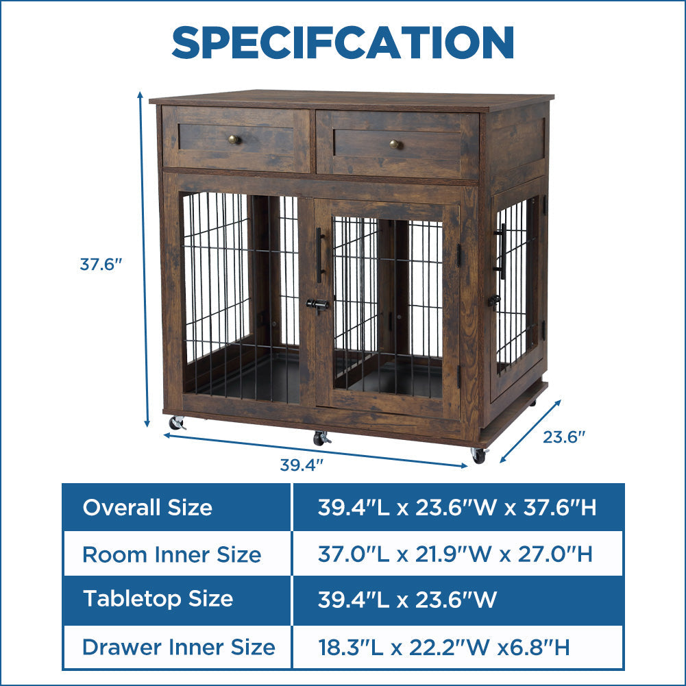 Dailypets Dual Room Wooden Dog Retreat with Storage Drawers