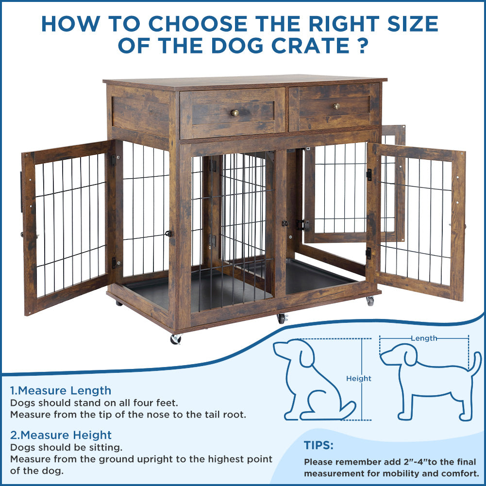Dailypets Dual Room Wooden Dog Retreat with Storage Drawers