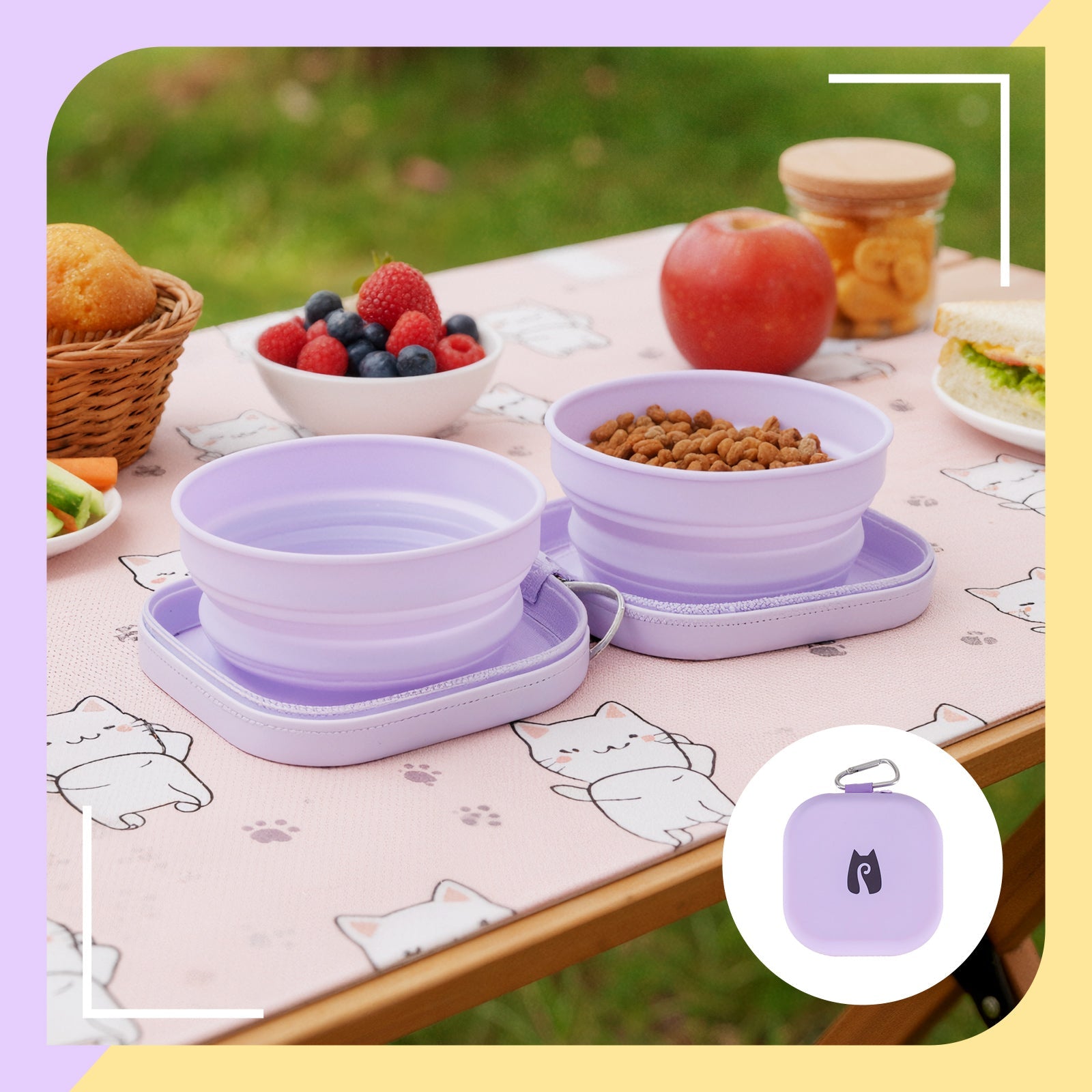 Dailypets Portable Cat Bowl Set for Outdoor Feeding
