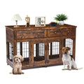 Dailypets 58-Inch Double Dog Crate Furniture with 5 Doors and Storage Drawers
