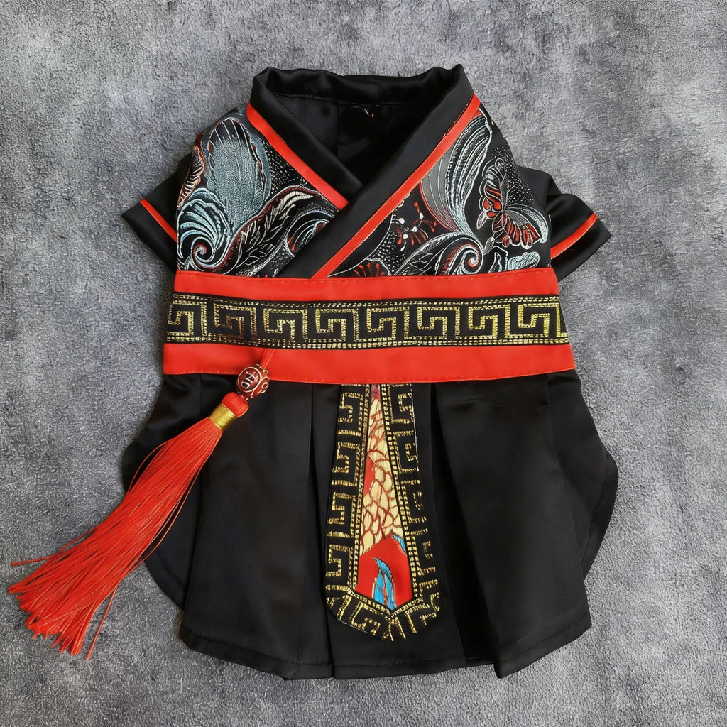 Dailypets Ancient Warrior Cat Costume with Traditional Hanfu-Inspired Design