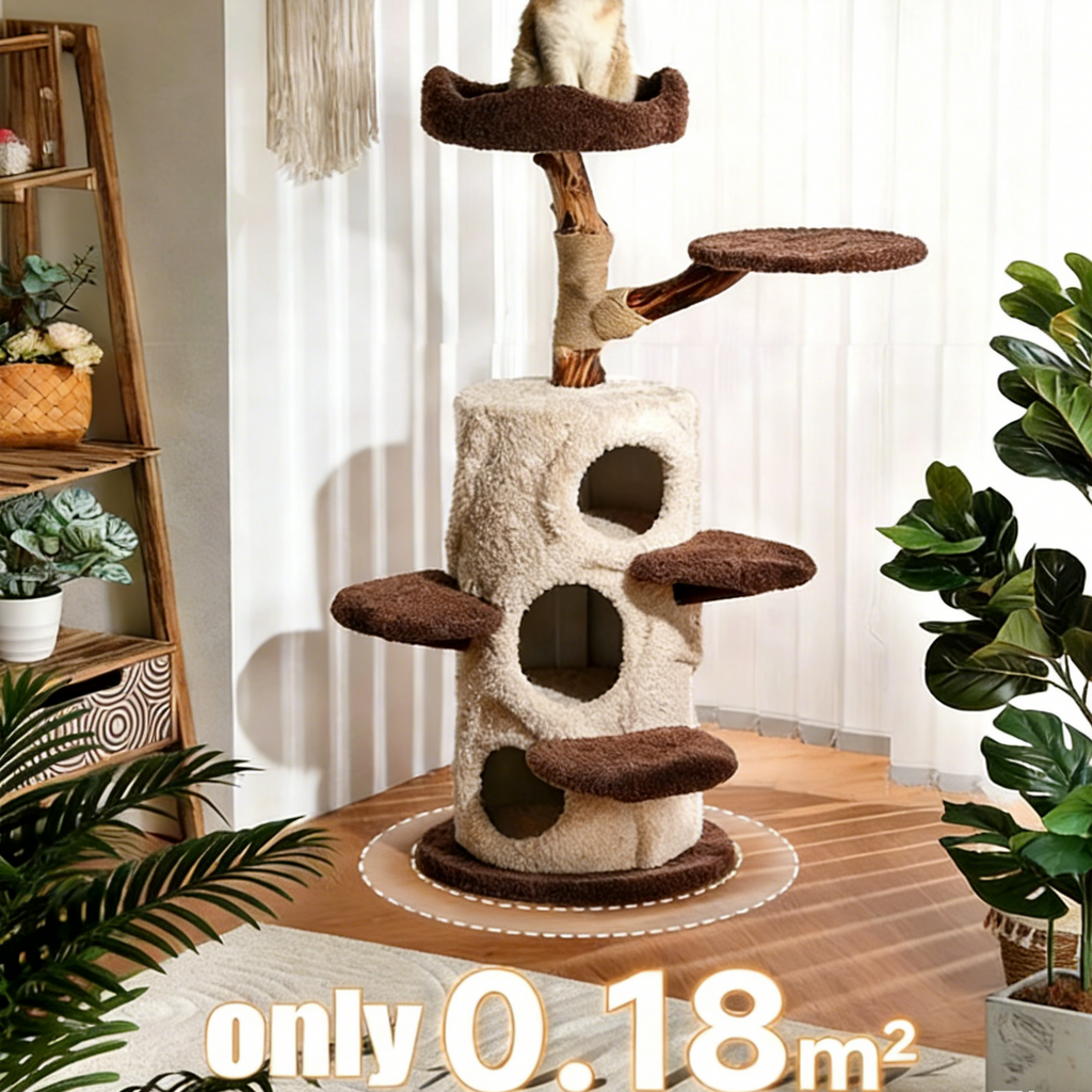Dailypets Solid Wood Mushroom Cat Tree with Multi-Level Platforms and Sisal Scratching Posts