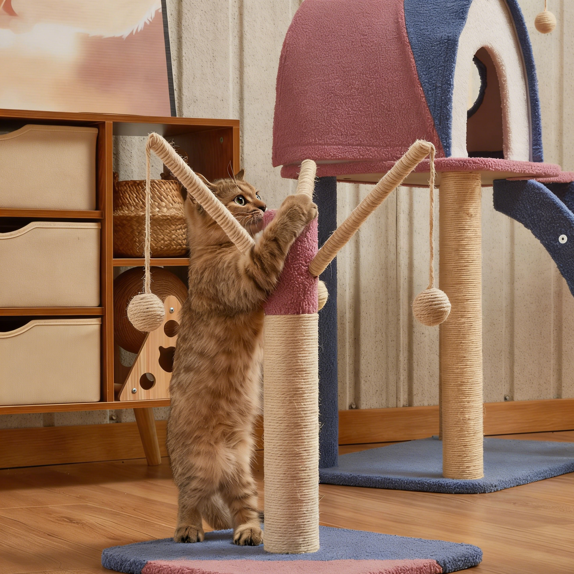 Dailypets Morandi Cat Tree with Kitty Condo, Hammock and Sisal Scratching Posts
