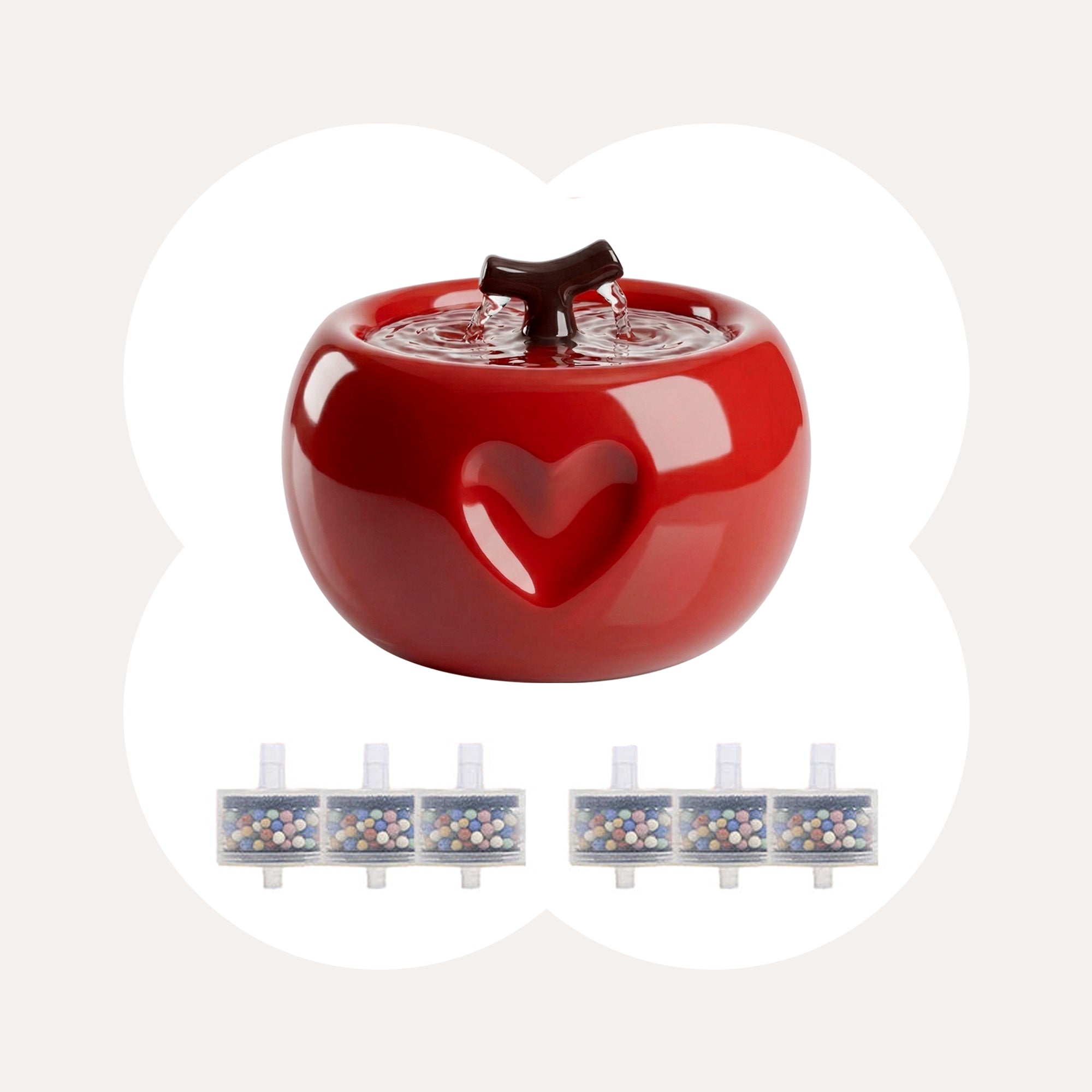 Dailypets Ceramic Apple Cat Water Fountain 50oz with Flowing Water Design