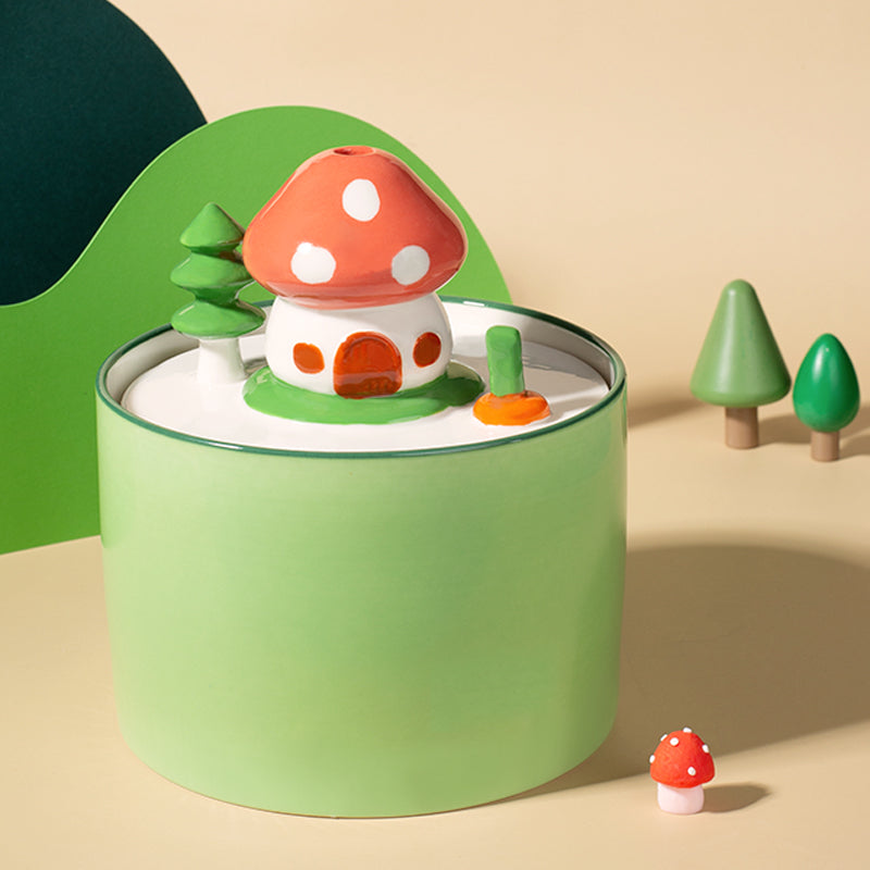 Dailypets Ceramic Pet Water Fountain with Mushroom House Design 51oz