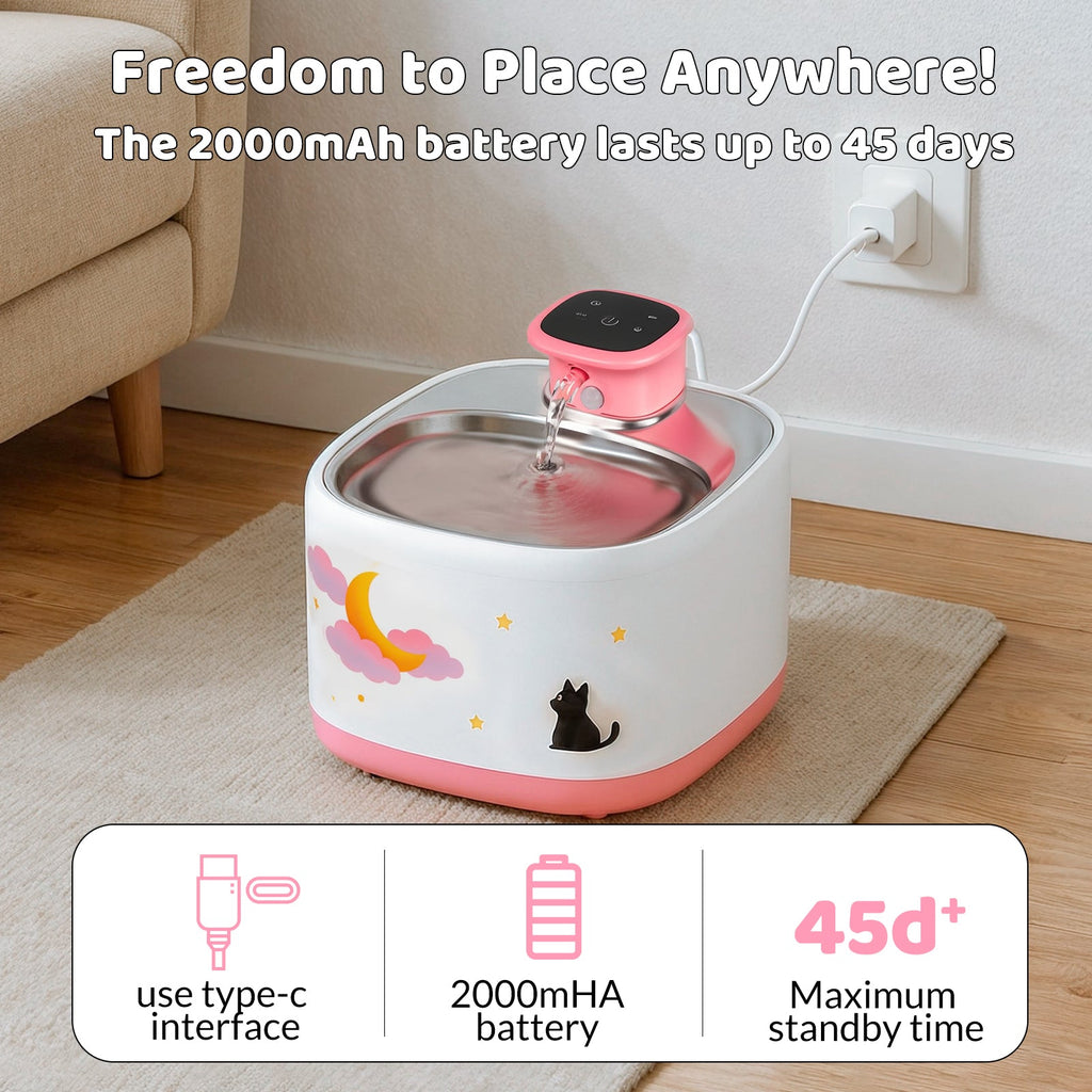 Dailypets Wireless Pet Water Fountain with Motion Sensor and Stainless Steel Tray