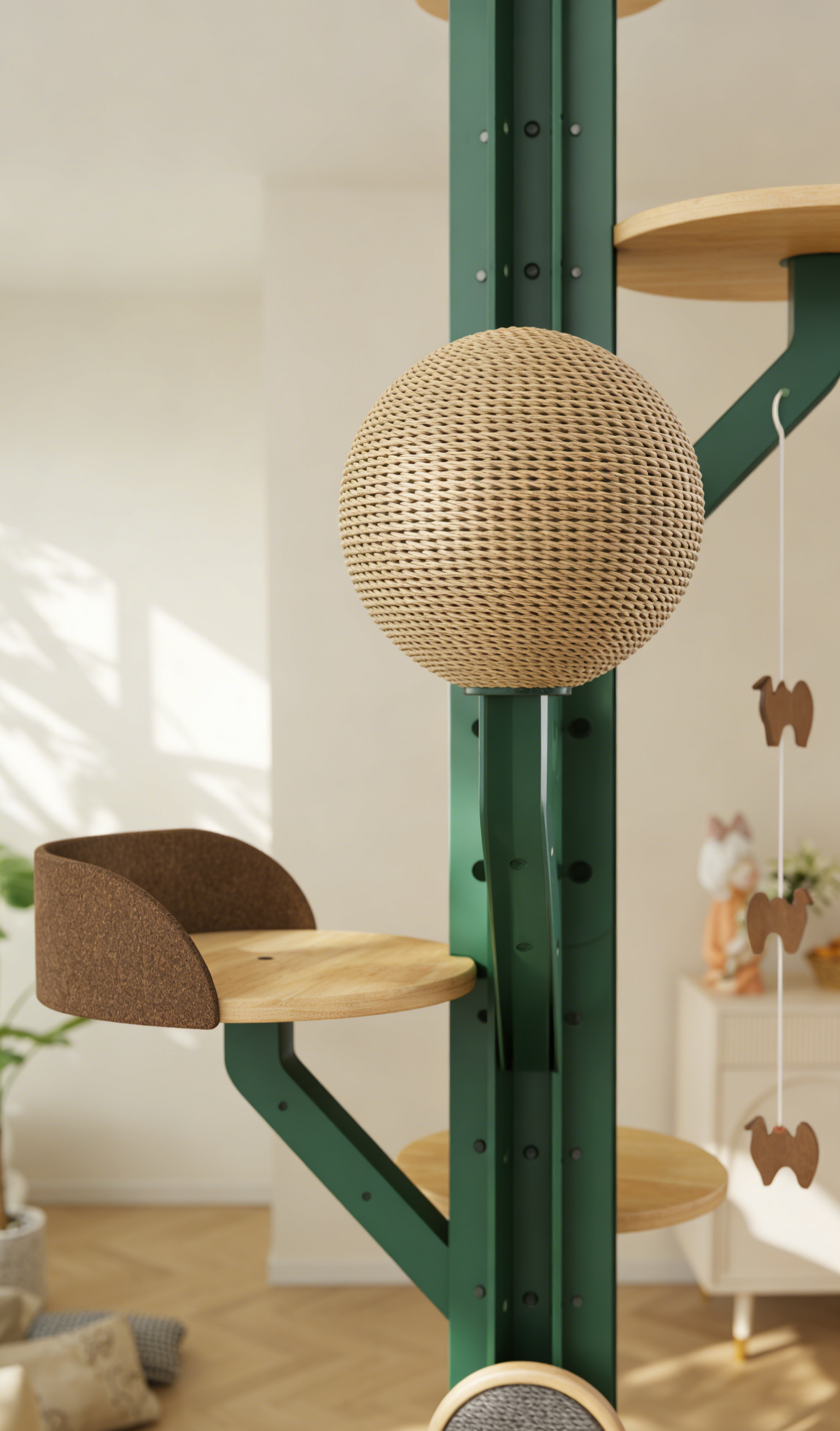Dailypets Adjustable Floor-to-Ceiling Cat Tree with Wooden Platforms and Hanging Toys