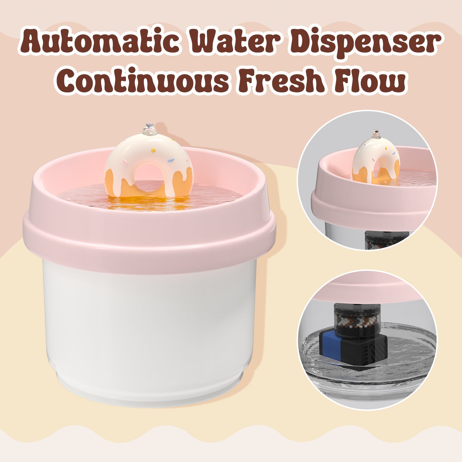 Dailypets Donut Style Ceramic Cat Water Fountain 42oz with Automatic Filtration
